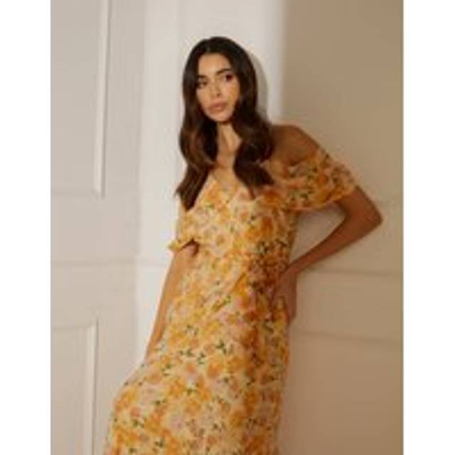 Blue Vanilla Womens Cold Shoulder Detail Chiffon Midi Dress - Peach - Size 8 UK