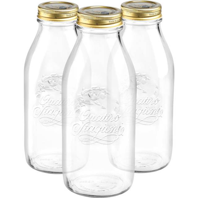 1L Quattro Stagioni Glass Bottles with Screw Top Lid - Pack of 3