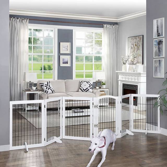 Freestanding Metal Folding Pet Gate - White (335cm)