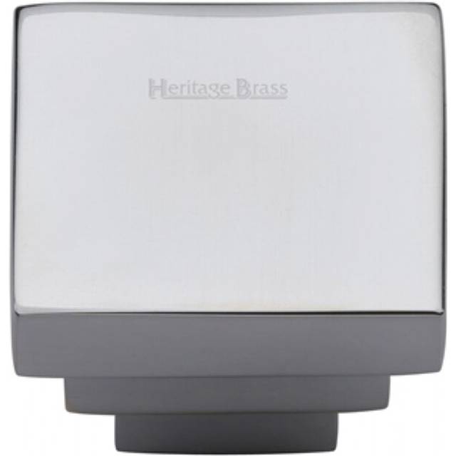 Heritage Cabinet Knob Square Stepped Design 32mm - Polished Chrome