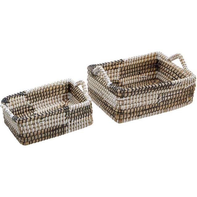 Straw Wicker 2 Piece Basket Set - White