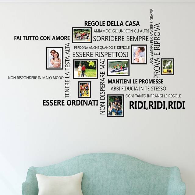 Italian Family Quotes and Photo Frame Birdcage Wall Sticker - Black (120cm H X 120cm W)