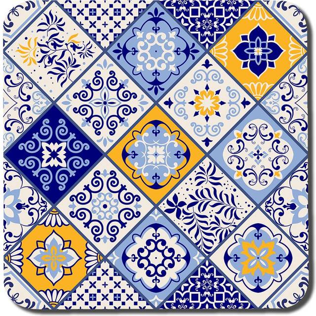 Turkish Style Azulejos Tiles Coaster - Multicolour (0.5cm X 7cm W X 7cm D)