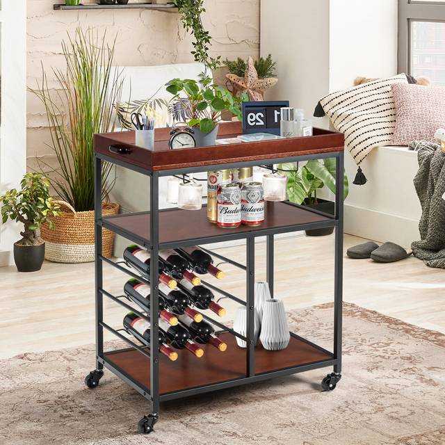 Freeburg Serving Cart - Brown (93cm H X 71cm W X 45cm D)