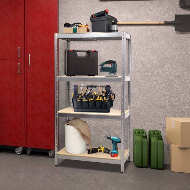 Piccoli 150cm 4 shelf Shelving Unit - Silver (149.9cm H X 74.9cm W X 30cm D)