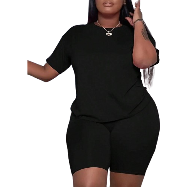 Plus Size Vanligt Casual Tvådelat Set - Svart (0XL,1XL,2XL,3XL,4XL,5XL)