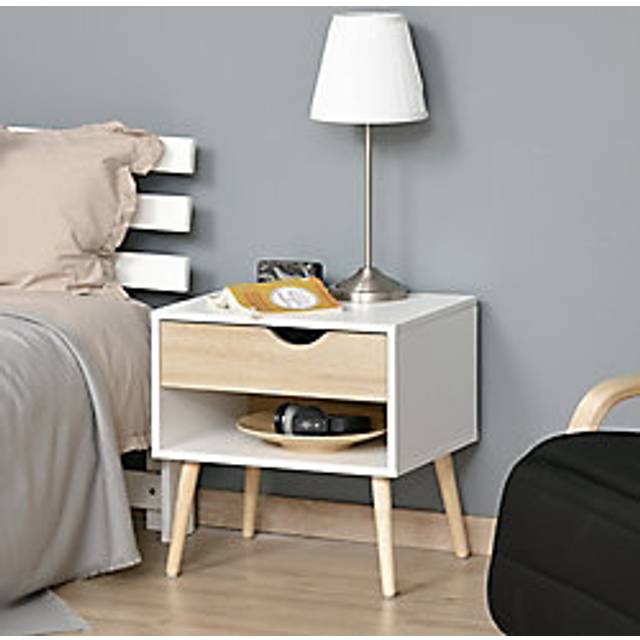 Homcom Bedside Table With Drawer And Shelf, Modern Nightstand, End Table