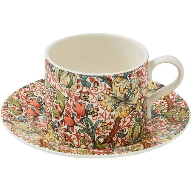 Morris and Co Golden Lily Teacup & Saucer Set - Blue;Brown;White (280ml)
