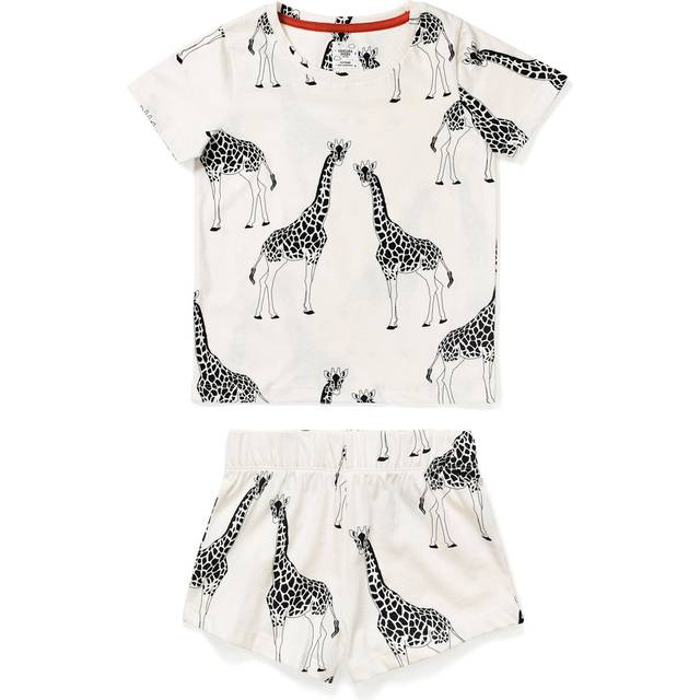 Chelsea Peers Kids' Giraffe Print Organic Cotton Short Pyjama Set, Cream