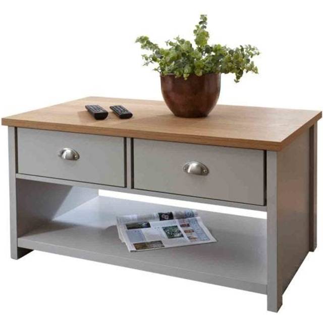 GFW Lancaster 2 Drawer Grey Coffee Table - 55 x 99 x 50cm