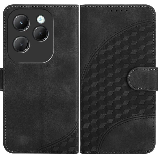 (Black) Case For Infinix Hot 40 PU Leather Flip Cover Geometric Pattern Magnetic Card Holder Flip Business Shockproof Leather Case