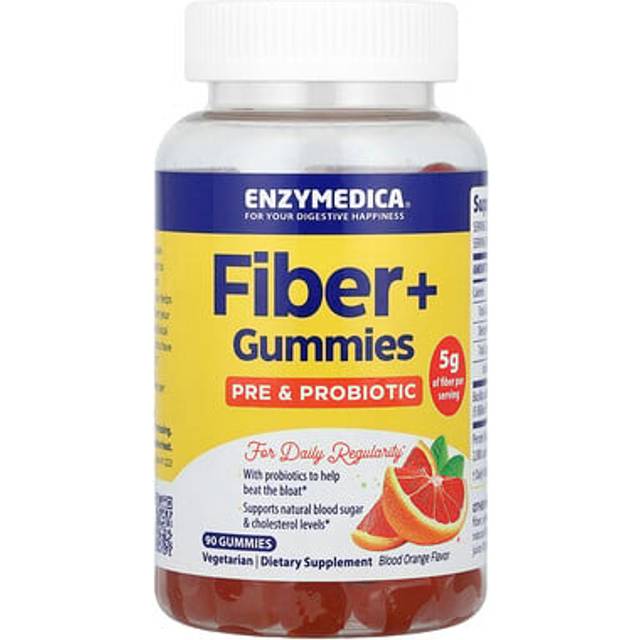 Enzymedica, Fiber+ gummies, prebiotic & probiotic, blood orange, 90 gummies