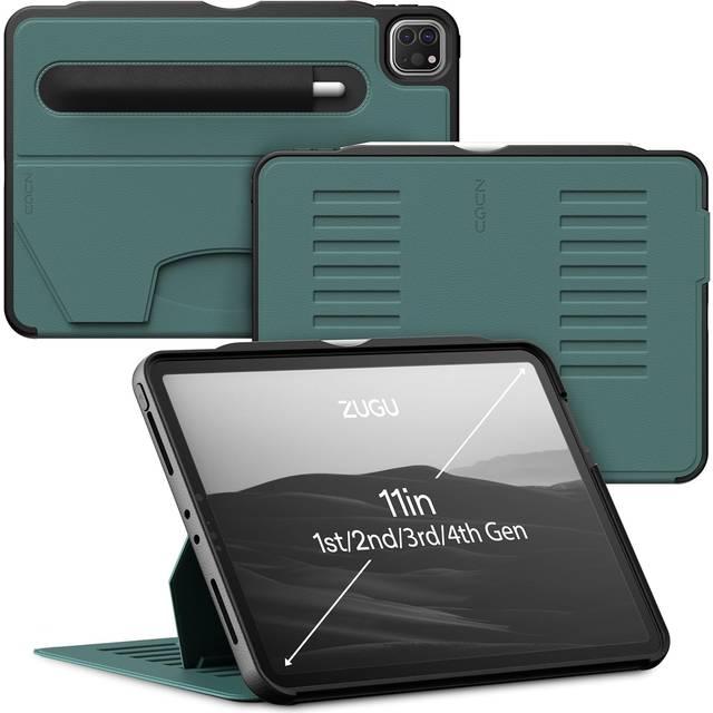 ZUGU iPad Pro 11 Case 2022/2021/2020/2018 4/3/2/1 Generation fodral - Ultra slimmat skyddshölje - trådlös Apple Pencil Laddning - Bekväm 8-vinkels Magnetic Stativ Skal automatisk vila/väckning [Grön]