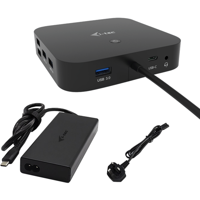 i-tec USB-C 3 x 4K dockningsstation med 100 W strömförsörjning – 2 x DisplayPort, 1 x HDMI, 1 x USB-C 3.2 Gen2 10 Gbps, 1 x USB-C 3.2 Gen2 10 Gbps PD, 3X USB-A 3.2 Gen1 5 Gbps, 2 x USB 2.0, GLAN,