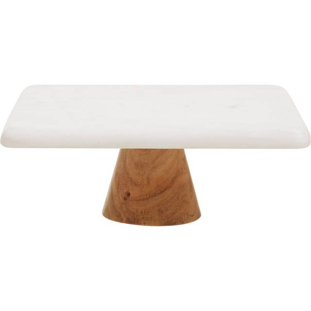 White Marble And Acacia Wood Cake Stand (10cm H X 28cm W)