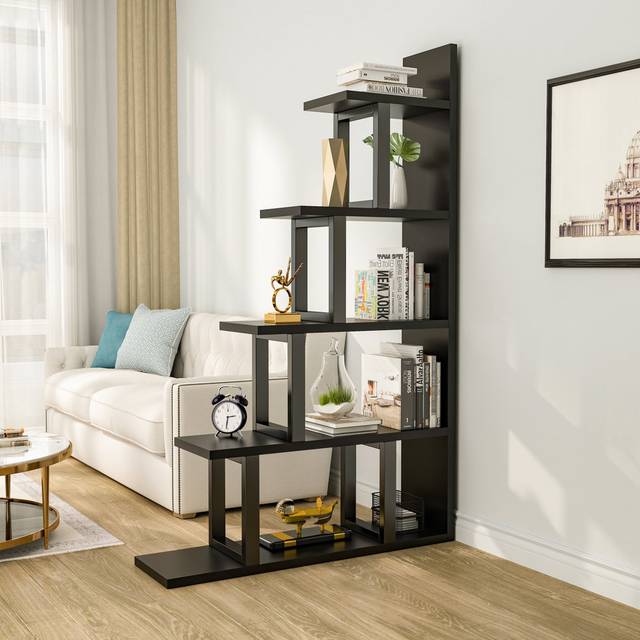 Connemara 160cm H x 102cm W Wood Step Bookcase - Black (160cm H X 102cm W X 30cm D)