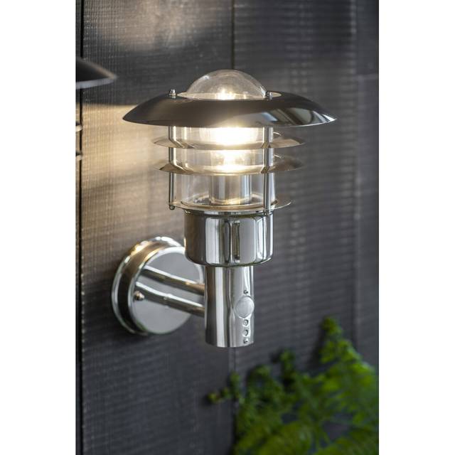 Elena Outdoor Wall Lantern with Motion Sensor - Chrome (32.5cm H X 22cm W X 26cm D)