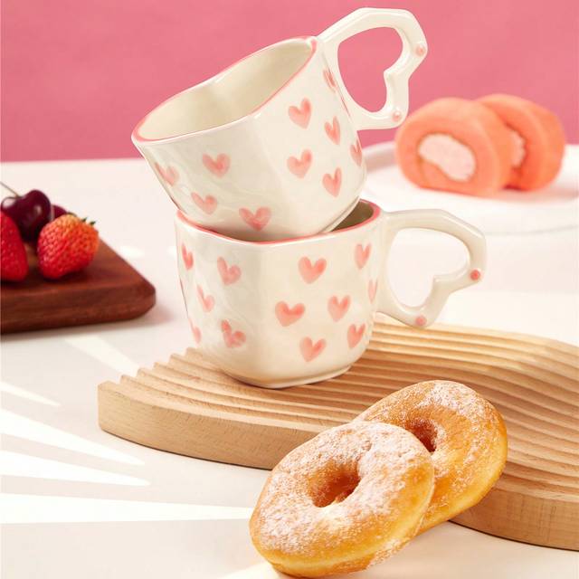 Keramisk kaffemugg, kreativ kärleksmugg för kontor och hem, diskmaskins- och mikrovågsugnsvänlig, 8,5 oz/250 ml för latte-te, mjölk (rosa kärlek) 1 st (En-Storlek)