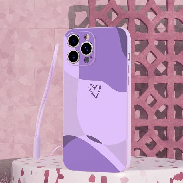 1 st lila Tpu-telefonfodral med snör och 1 st lila Tpu-telefonfodral med hjärtmönster Kompatibel med IPhone Matchande telefonfodral med rem, intressan - Multifärgad (Multi-size)