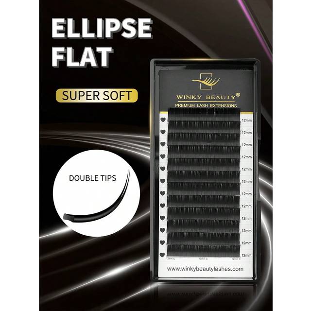 Winky Beauty Ellipse Flat Lashes Extension Single Length 8-15mm Natural Soft Silk Classic Single Dense 12 Rows 0.15mm/0.20mm Planting Individual False Eyelashes Pr