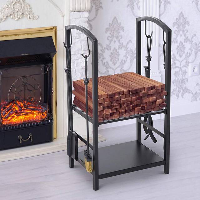 Firewood Log Rack - Black (74.5cm H X 40cm W X 30cm D)