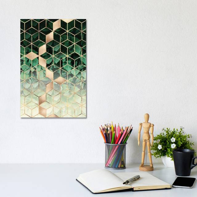 Leaves and Cubes I by Elisabeth Fredriksson - Graphic Art Print on Canvas - No Frame (20.32 cm H x 30.48 cm W)