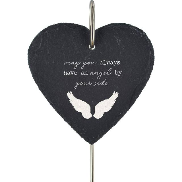 Bloemer Angel by Your Side Heart Slate Marker Memorial Plaque - Grey (25cm H X 11cm W X 1cm D)