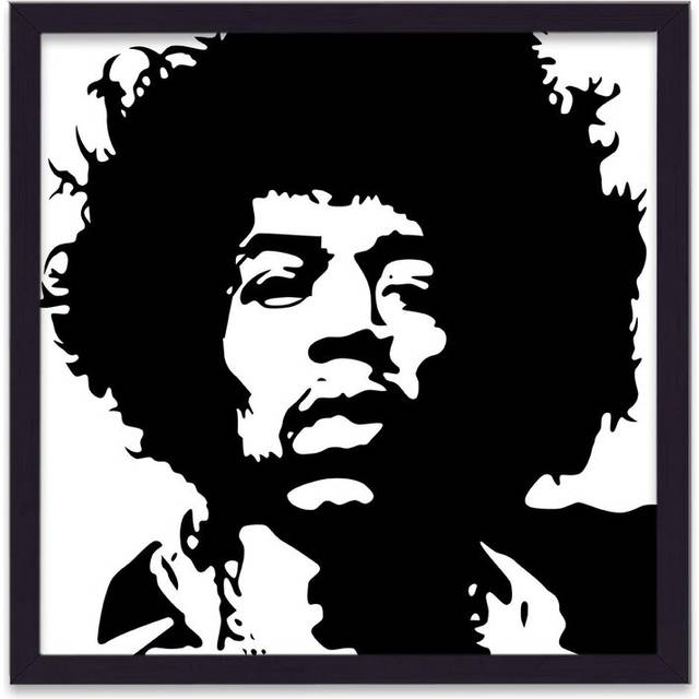 Jimi Hendrix Silhouette Black on White by Vouvart - Picture Frame Graphic Art (44cm H X 32cm W)