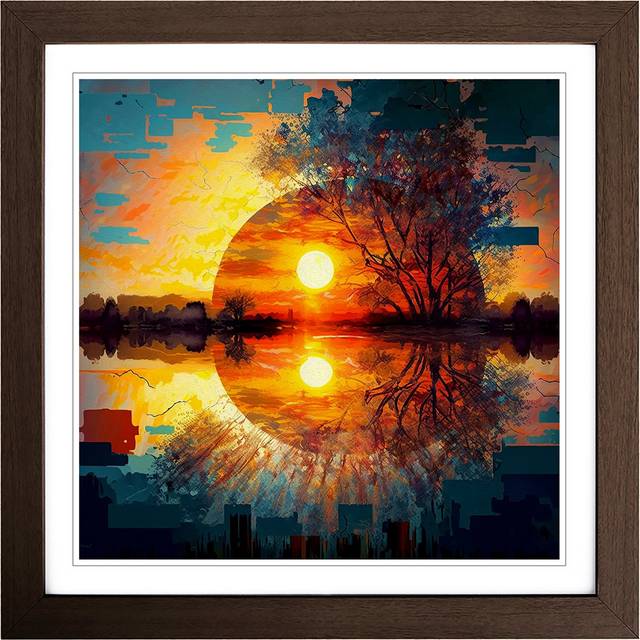 Sun Impressionism - Single Picture Frame Art Prints on Wood - Walnut (45cm H X 45cm W)