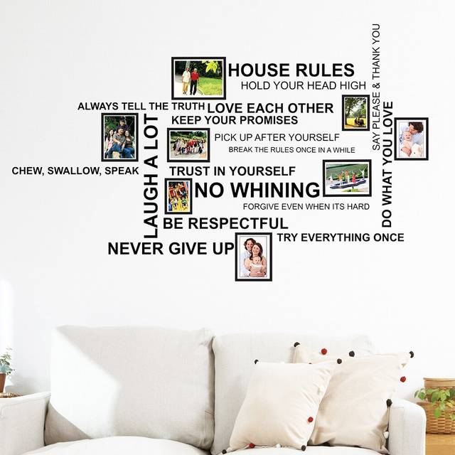 Ryla House Rules Quote and Photo Frame Birdcage Wall Sticker - Black (120cm H X 120cm W)