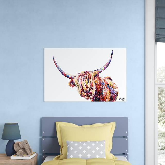 Olivia's Highland Cow by Becksy - Painting Print on Canvas - No Frame (66.04 cm H x 45.72 cm W x 1.91 cm D)