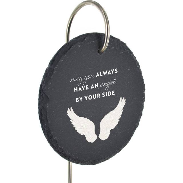 Branyah Wings Angel by Your Side Circle Slate Marker Memorial Plaque - Grey (25cm H X 11cm W X 1cm D)
