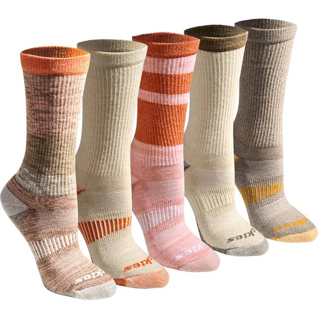 Dickies Women's Dri-Tech Fashion Moisture Control Crew Socks  Available in S-XL (5  6  12  Wool Blend Light Brown (5 Pairs)  Medium