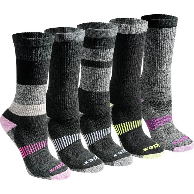 Dickies Women's Dri-Tech Moisture Control Crew Socks  Available in S-XL (5  6  12  Wool Blend Fashion Black Assorted (5 Pairs)  Medium
