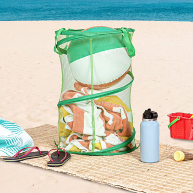 Household Essentials Pop-Up Mesh Laundry Hamper, Green
