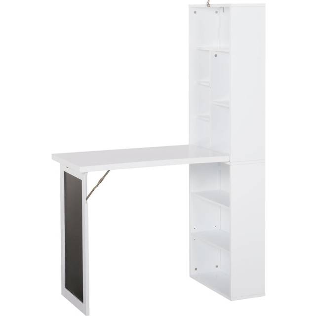 ProperAV Extra Fold-Out Convertible Home Office Desk with Wall Mount Cabinet & Blackboard (White)