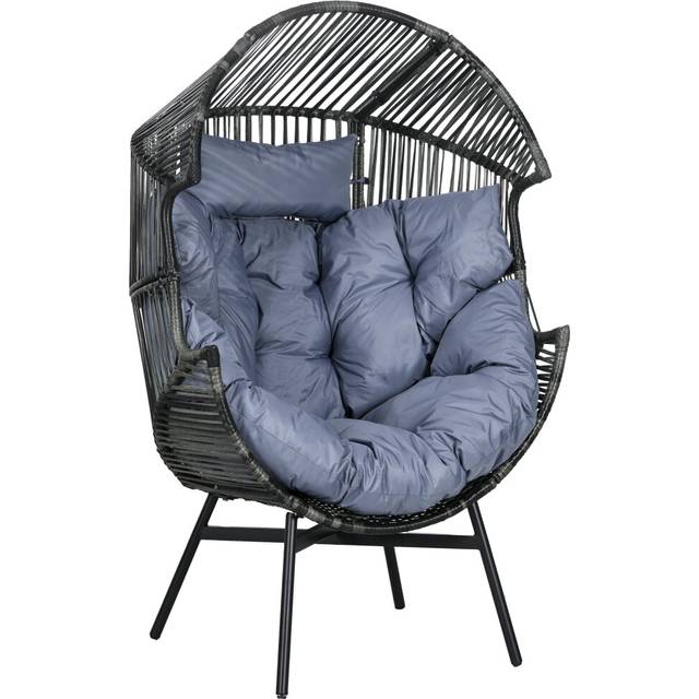 Outsunny Grey Rattan Leisure Egg Chair with Cushion - 143 x 75 x 89cm