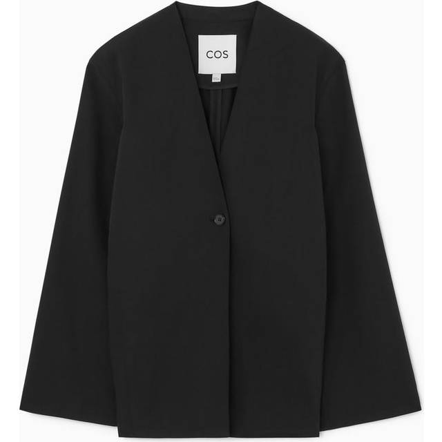 Slim Collarless Single-Breasted Blazer - Black - 44