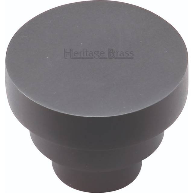 Heritage Cabinet Knob Round Stepped Design - Matt Black (3.8cm)