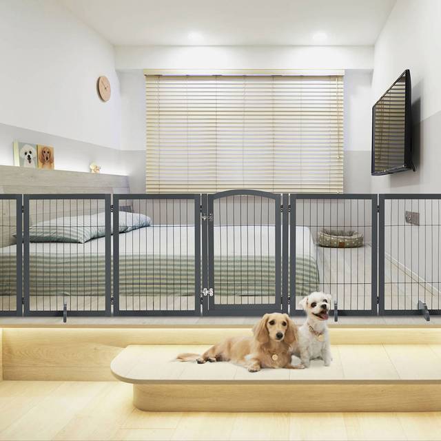 Freestanding Metal Folding Pet Gate - Grey (335cm)