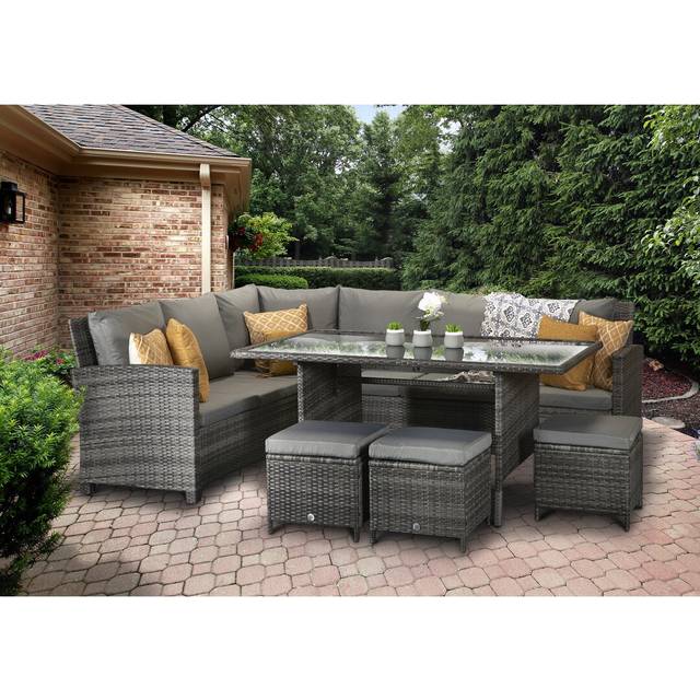Camila Rattan 9 - Person Seating Group with Cushions - Grey (9)