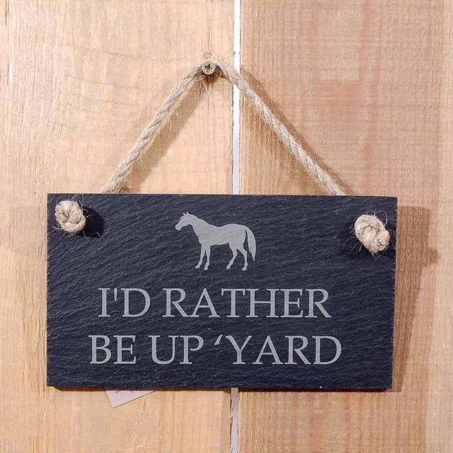 Slate Hanging Sign with I'd Rather Be Up Yard Wall DÃ©cor - Charcoal Grey (10cm H X 18cm W)