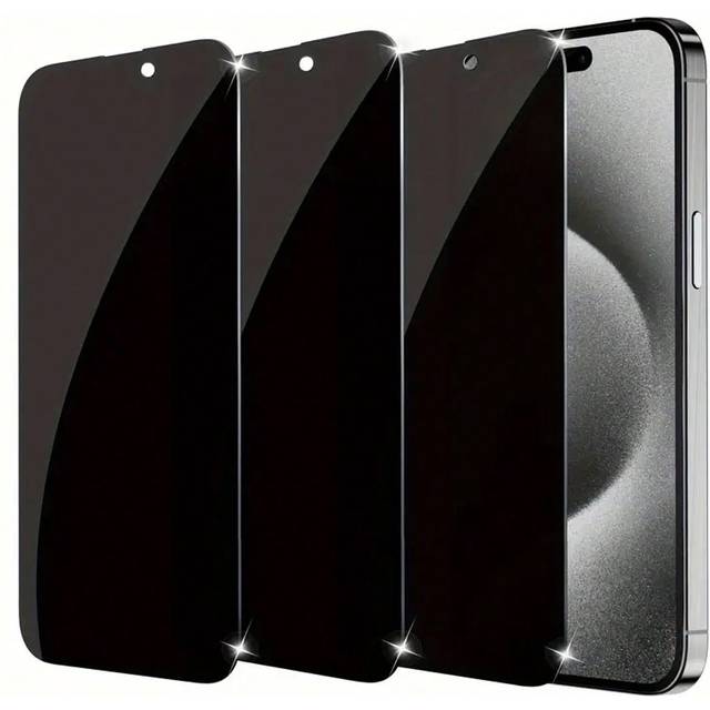 SHEIN 3pcs Full Cover Anti-Peep Tempered Glass Privacy Screen Protector Compatible With IPhone16/ 15 Pro Max/15/14 Plus/13/12/11 Pro Max/X/XS/XR Full Covera