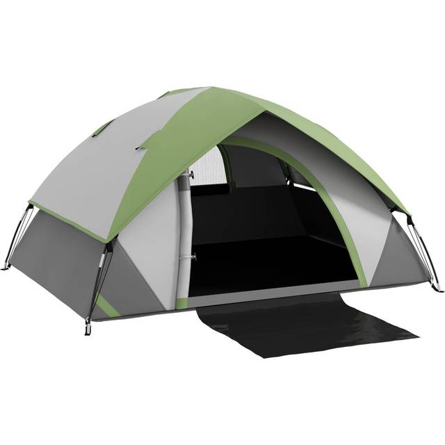 Outsunny 4-5 Man Camping Tent w/ Sewn-in Groundsheet, 3000mm Waterproof, Green, Grey