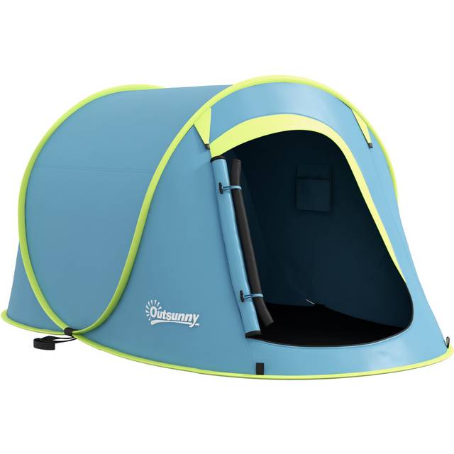 Outsunny Pop up Camping Tent for 2 Man, 2000mm Waterproof w/ Carry Bag, Blue, Blue