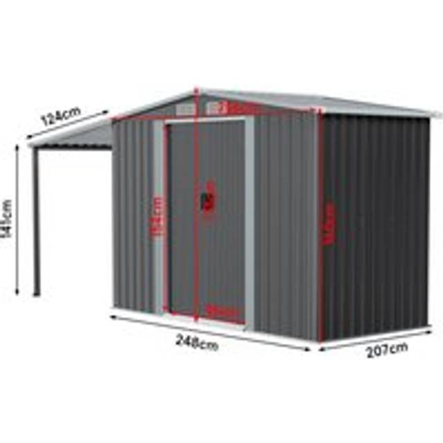 256CM Wide Metal Garden Storage Shed with Gabled Roof and Lean-To