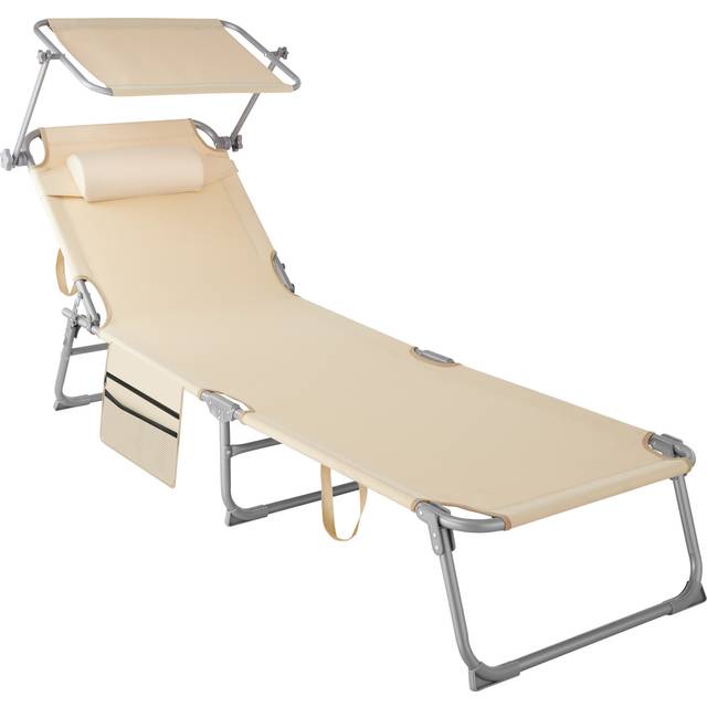Solsäng med soltak Chloé 4-stegs justerbart ryggstöd med nackkudde och ficka - beige