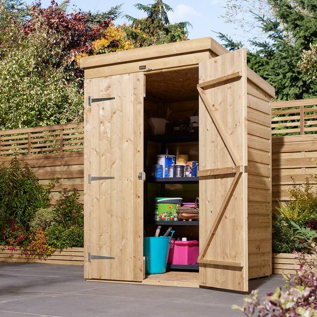 Rowlinson 4x4 Shiplap Pent Shed Double Door, Brown