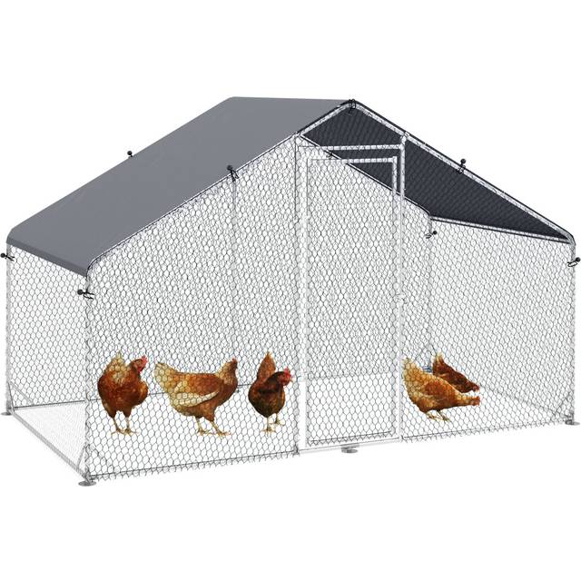 PawHut Walk In Chicken Run Large Galvanised Chicken Coop w/ Cover 3 x 1.7 x 1.9m | TJ Hughes Silver
