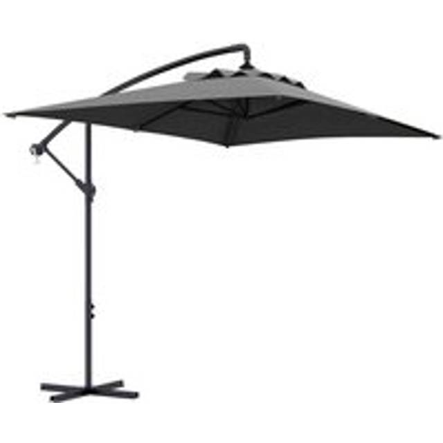 Outsunny 3 m Cantilever Parasol with Cross Base, Crank Handle, 6 Ribs, Grey, Grey